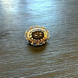 PLATA DE JALISCO MEXICO VINTAGE STERLING BLACK INTAGLIO GLASS OVAL LC BROOCH